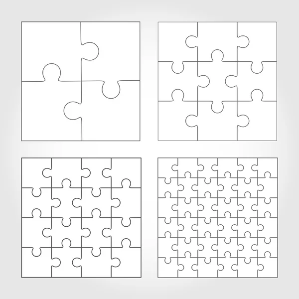 Jigsaw rompecabezas de cuatro vectores planos en blanco plantillas — Vector de stock