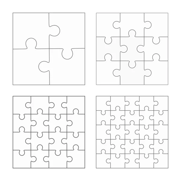 Jigsaw rompecabezas de cuatro vectores planos en blanco plantillas conjunto — Archivo Imágenes Vectoriales