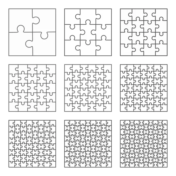 Jigsaw rompecabezas nueve vector plano en blanco plantillas conjunto — Vector de stock