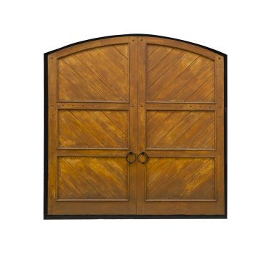 Beyaz arkaplanda izole edilmiş ahşap kapı.