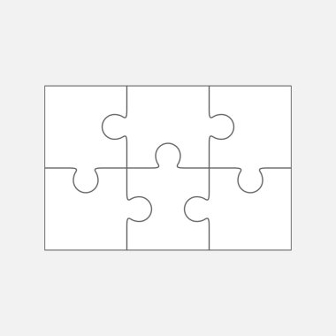 Six  jigsaw puzzle parts, blank vector 2x3 pieces clipart