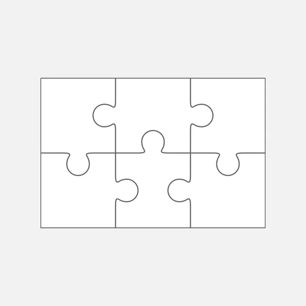 Sechs Puzzleteile, leerer Vektor 2x3 Teile — Stockvektor