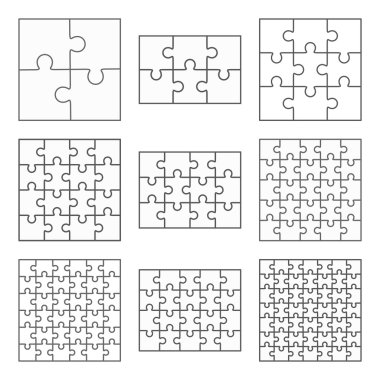 Jigsaw puzzle nine vector flat blank templates set clipart
