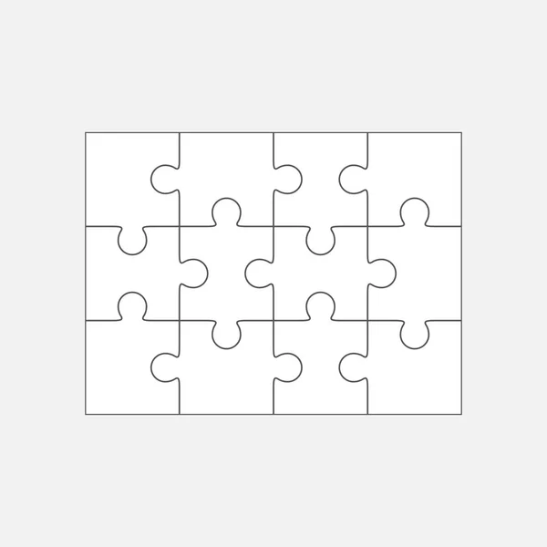 Jigsaw rompecabezas plantilla en blanco 4x3, doce piezas — Archivo Imágenes Vectoriales