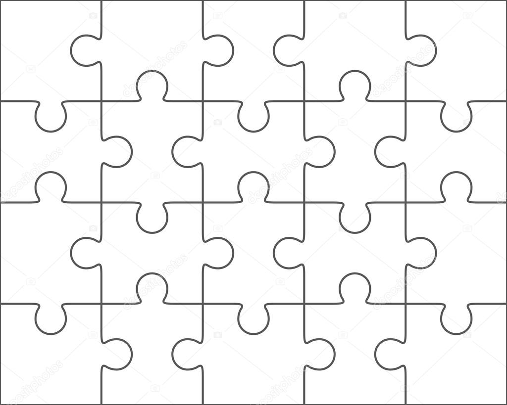 Jigsaw puzzle blank template 4x5, twenty pieces Stock Vector by