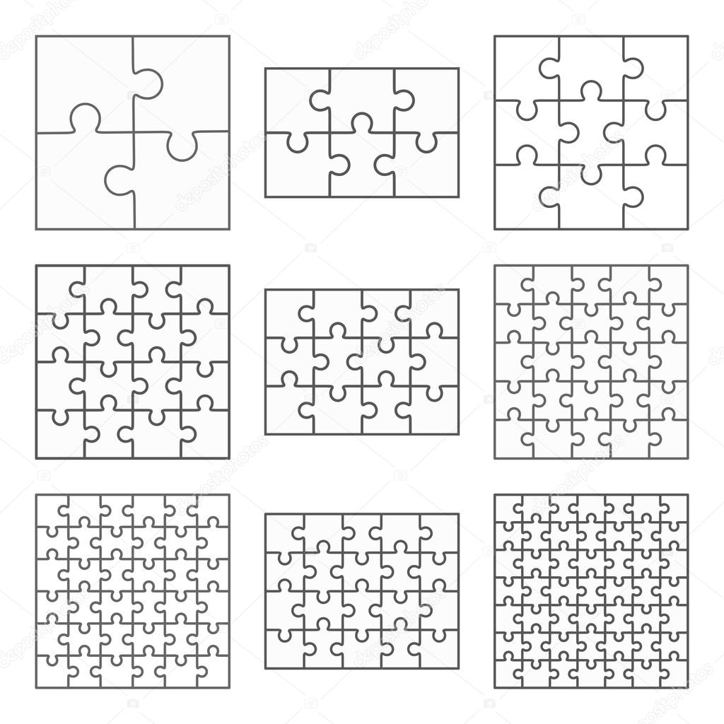 Jigsaw puzzle nine vector flat blank templates set