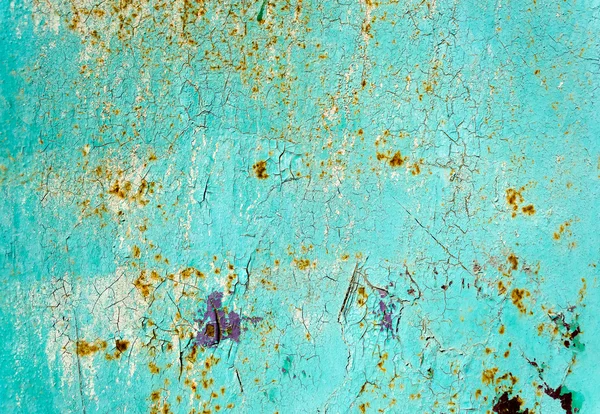 Rusty painted blue metal texture with cracked paint. — Stock Photo, Image