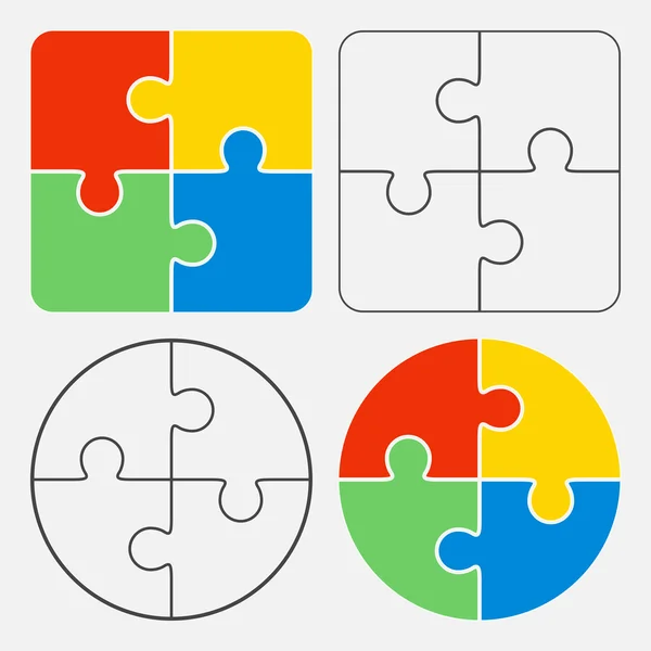 Colorful jigsaw puzzle vector, four pieces — Stock Vector