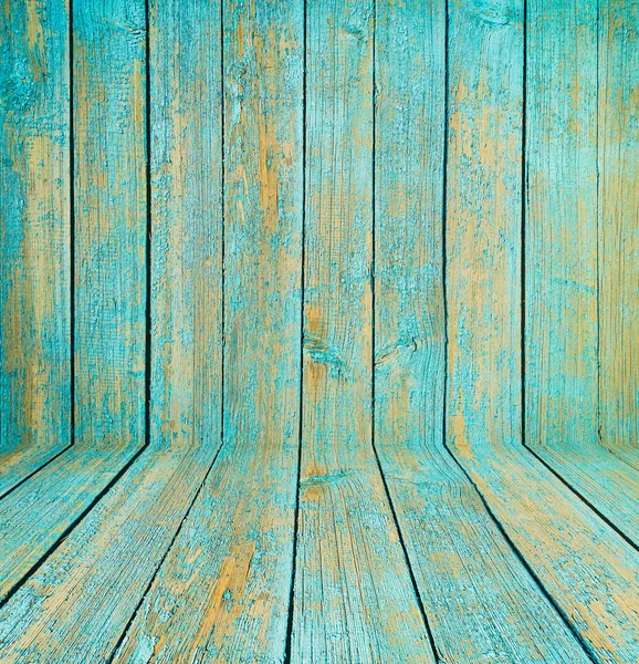 Old wooden room interior, green background — Stock Photo, Image