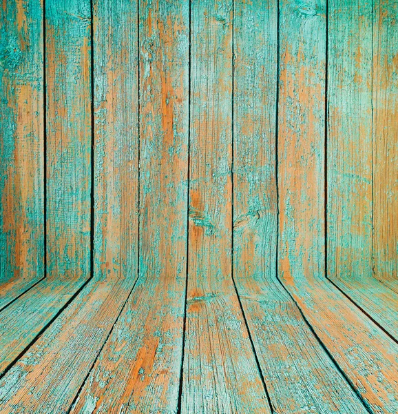 Oude houten kamer interieur, groene achtergrond — Stockfoto