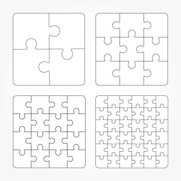 Jigsaw rompecabezas de cuatro vectores planos en blanco plantillas conjunto — Vector de stock