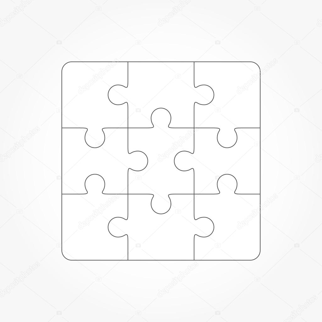 Jigsaw puzzle blank template of nine pieces