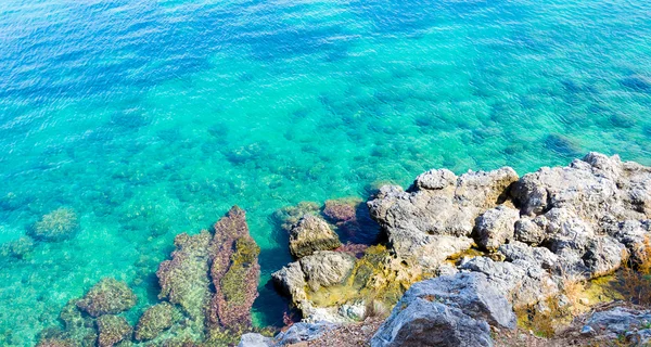 Víz alatti tenger háttér. Kék átlátszó türkizkék víz. — Stock Fotó