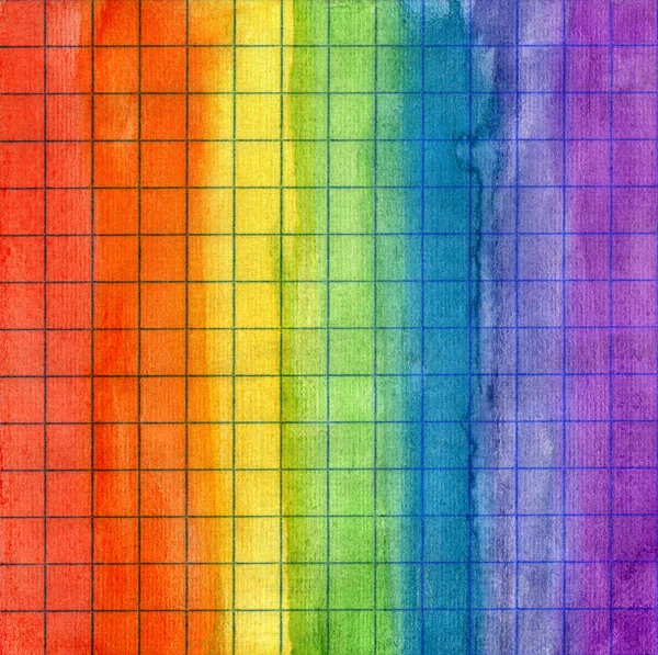 Rainbow watercolor background on math paper — Stock Photo, Image