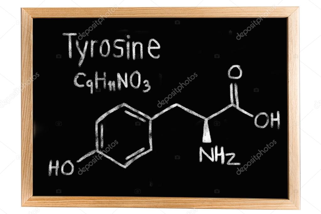 Blackboard with the chemical formula of Thyrosine