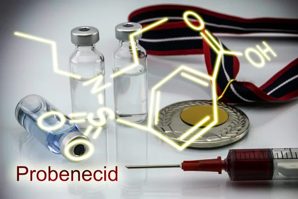 Fórmula química de probenecida, conceito de doping no esporte — Fotografia de Stock