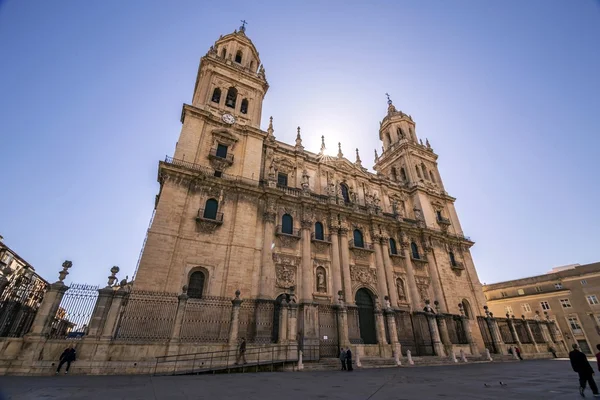 Front view of the Holy Church Cathedral of Jaen back light, also called Assumption of the Virgin Cathedral, Take in Jaen, Spain