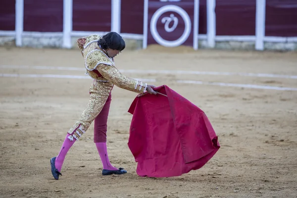 Koltuk değneği ile İspanyol Boğa güreşçisi Curro Diaz boğa güreşi 