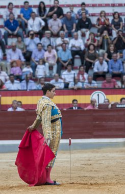 İspanyol Boğa Güreşçisi Jose Carlos Venegas, Jaen Boğa Güreşi'nde koltuk değneğiyle boğa güreşi
