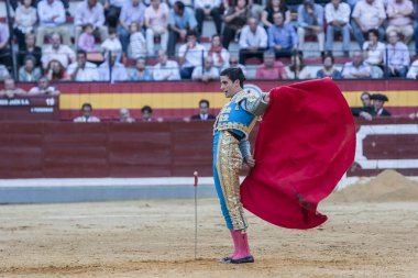 İspanyol Boğa Güreşçisi Jose Carlos Venegas, Jaen Boğa Güreşi'nde koltuk değneğiyle boğa güreşi