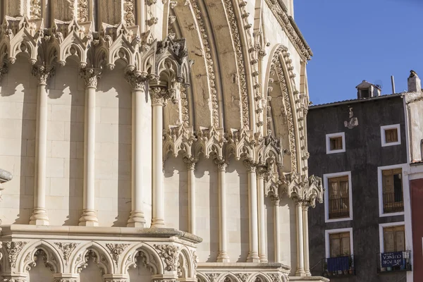 Detail of facade of the Cuenca's Cathedral, The cathedral is dedicated to St Julian, gothic english-norman style, XII century — Stock Photo, Image