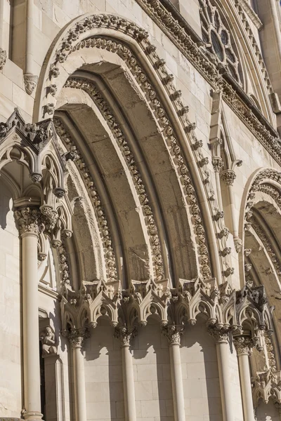 Detail of facade of the Cuenca's Cathedral, The cathedral is dedicated to St Julian, gothic english-norman style, XII century