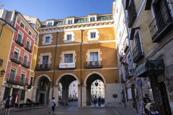 Apartment, architecture, blue sky, building, business, castilla-la, castilla-la mancha, cathedral, cathedral square, clear sky, cloudless, color, color image, colour, cuenca, day, daytime, eu, europe, european, european union, facade, front, house, h — Stock Photo, Image