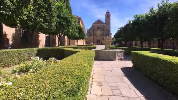 神圣教堂的萨尔瓦多 (卡皮德尔萨尔瓦多) 在广场与宾馆向左，建筑群，哈恩省西班牙安达卢西亚西欧德莫利纳 · 巴斯克斯 — 图库视频影像