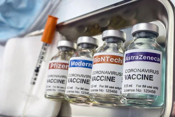 Varias Vacunas Diferentes Laboratorios Con Alta Eficacia Frente Covid Imagen —  Fotos de Stock