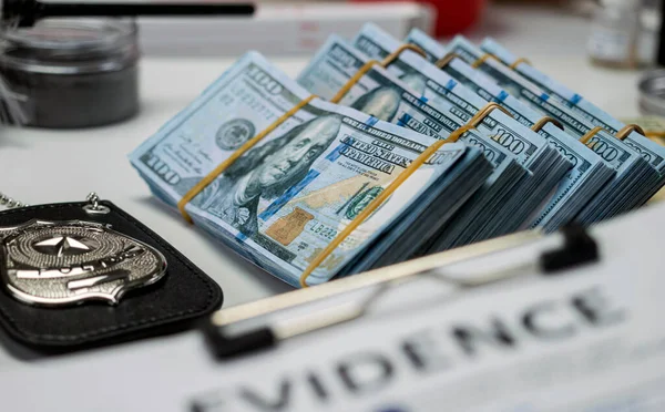 Dolarové Bankovky Kriminální Vyšetřovací Jednotce Konceptuální Image — Stock fotografie