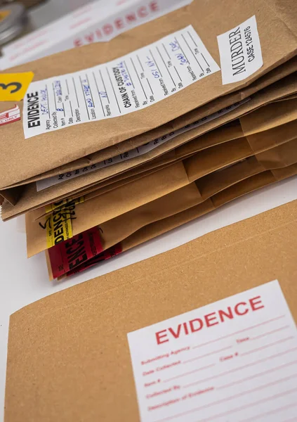 Bir Suç Laboratuarında Dosyalar Kanıt Çantası Kavramsal Görüntü — Stok fotoğraf