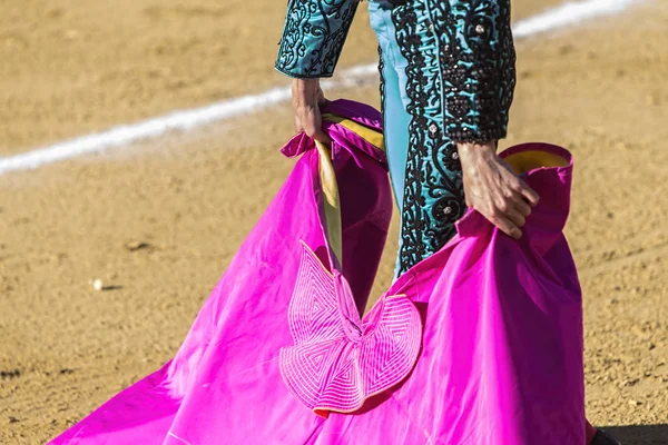 Spanish Bullfighter with the Cape in the Sabiote bullring, Sabiote, Jaen pronvince, Spain — Stock Photo, Image