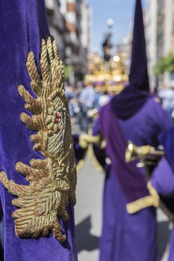 Ayrıntı nakış ve mor bir afiş, geleneksel Püskül 