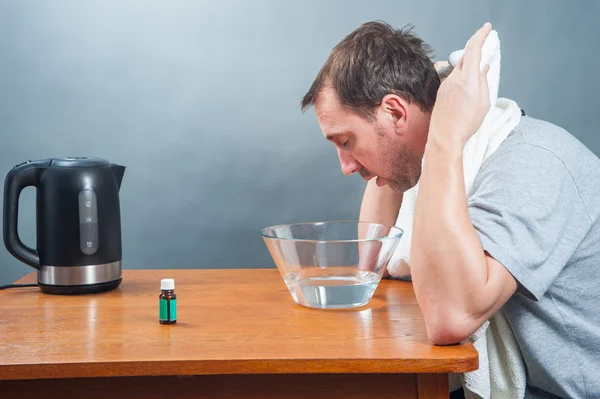 Inhalation, ill man, sick — Stock Photo, Image