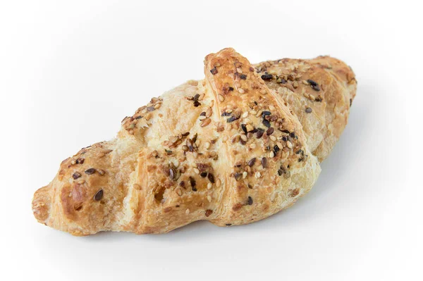 Semeno Croissant Pečené Krmivo Semínky Bílém Pozadí — Stock fotografie
