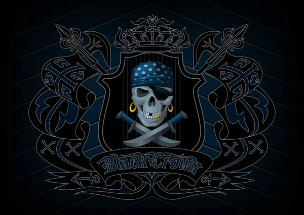 Cráneo Pirata Cartucho Corona Negra Barco Pirata — Foto de Stock