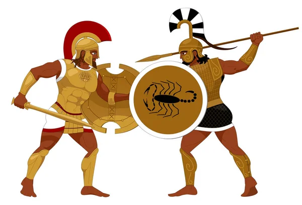 Duel of two great warriors from Iliad Homer on white background