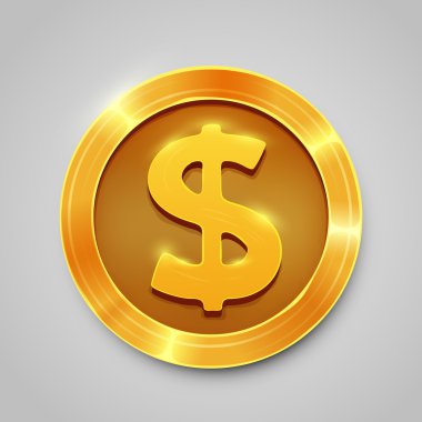 Parlak altın dolar sikke üzerinde beyaz izole