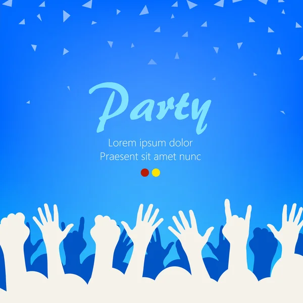 Fondo de fiesta azul brillante. Grupo de personas manos en el partido . — Archivo Imágenes Vectoriales