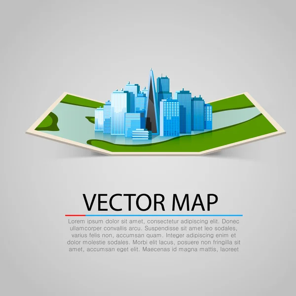 Papíru mapa znamení s moderní město — Stockový vektor