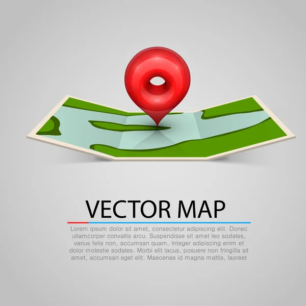 Sinal de mapa de papel com marca vermelha — Vetor de Stock