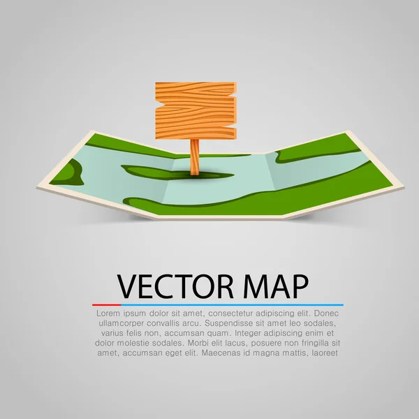 Paper map sign with wooden pointer — Stock Vector