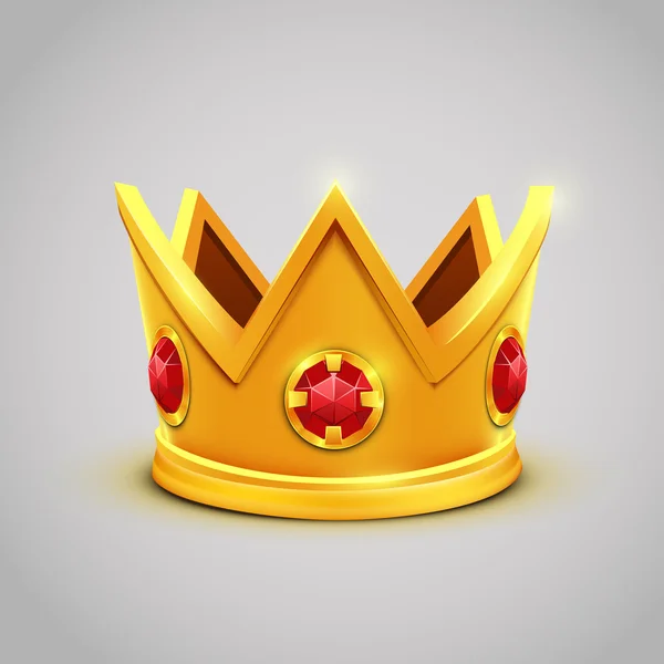 Gold king crown with red jewels. Vector illustration — Stock Vector