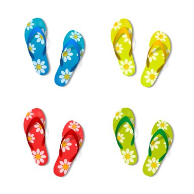 Flip flop ayarlama renk çifti beyaz izole. Vektör çizim.