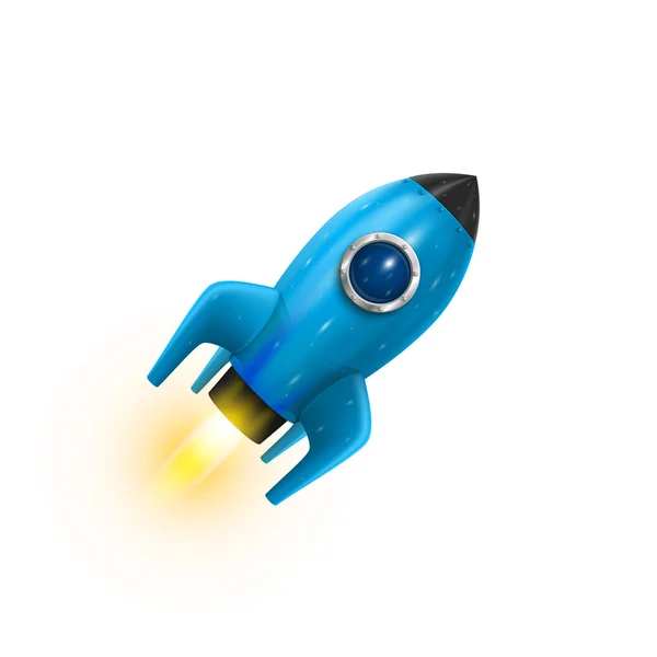 Rocket blue icon 3d, Realistic object white background, Vector illustration — Stock Vector