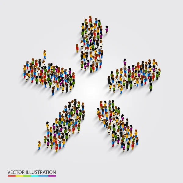 Large group of people in modern star shape. — Stock Vector
