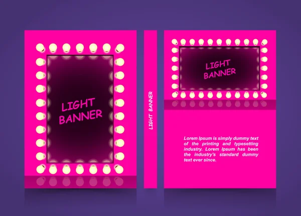 Espelho rosa com lâmpadas, banner de moda leve, papel tamanho A4 —  Vetores de Stock