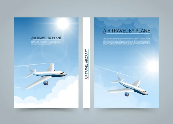 Viajes aéreos en avión, banderas de aviones modernos, tamaño de la cubierta A4 — Vector de stock