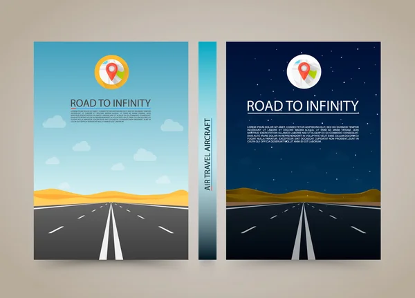 Vägen till infinity täcka, natt och dag highway banner, vektor — Stock vektor