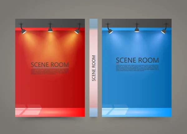 Sala de cores com um banner de fonte de luz, capa de palco iluminada — Vetor de Stock
